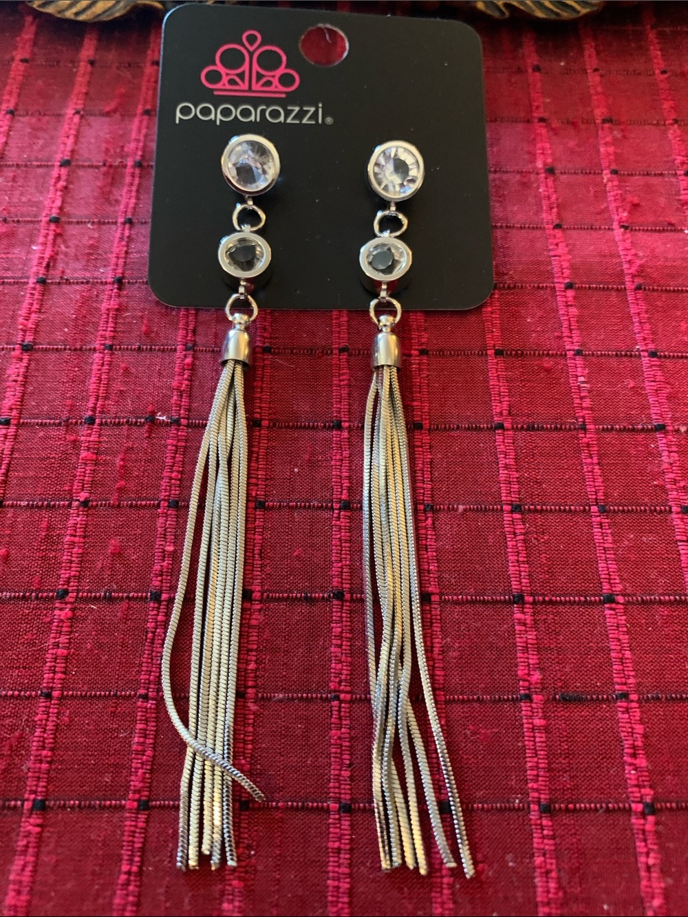 paparazzi Silver Crystal Tassel Drop Earrings